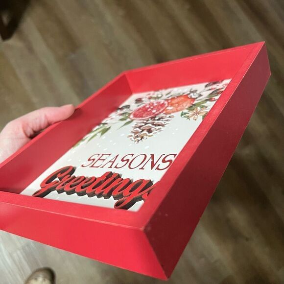 SEASONS Greetings Christmas Sign Decor Wooden Tabletop Holidays Mantel Shelf NWT - Picture 7 of 11